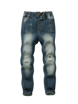 SHEIN CIEMNONIEBIESKIE JEANSY DZIURY (11-12L)