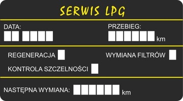NAKLEJKI WYMIANA OLEJU serwis LPG rozrządu 100 szt