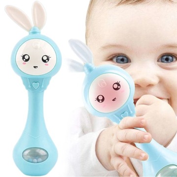 ДЕТСКАЯ ПОГРЕМКА С МУЗЫКАЛЬНЫМ ПРОРЕЗЫЧКОМ КРОЛИК ИГРУШКА ЗАЙЧИК LED