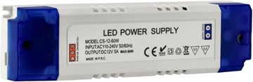БЛОК ПИТАНИЯ СВЕТОДИОДОВ 12В МЕБЕЛЬНЫЙ 5А 60ВТ ДЛЯ СВЕТОДИОДНОЙ ЛЕНТЫ Трансформатор