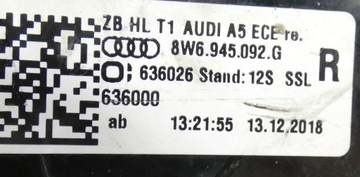 AUDI A5 2016-2019 LED 8W6945092G SVĚTLO PRAVÁ ZADNÍ
