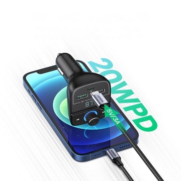 АВТОМОБИЛЬНОЕ ЗАРЯДНОЕ УСТРОЙСТВО UGREEN BLUETOOTH ПЕРЕДАТЧИК MP3 3xUSB TF MICRO SD