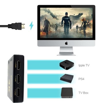 Переключите HDMI 3 на 1 3-в-1, пульт дистанционного управления 3x1, тройник 4K HD