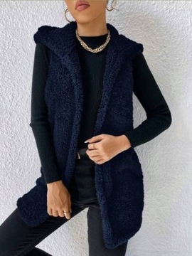 SHEIN KAMIZELKA DAMSKA PLUSZOWA GRANATOWA BEZ ZAPIĘCIA L 342