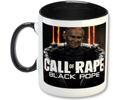 Kubek Biały Czarny Środek Ucho PAPIEŻ BLACK POPE