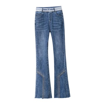 Damskie spodnie dżinsowe Streetwear Wygodne, wąskie, proste kieszenie Travel 28 niebieskie