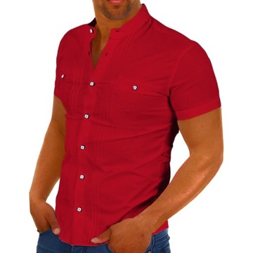 Koszula Męska Stójka Casual Codzienna Bawełniana Regular Fit