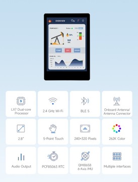 ESP32-S3 2.8inch ekran dotykowy DAC PCM5101 QMI8658 PCF85063 RTC