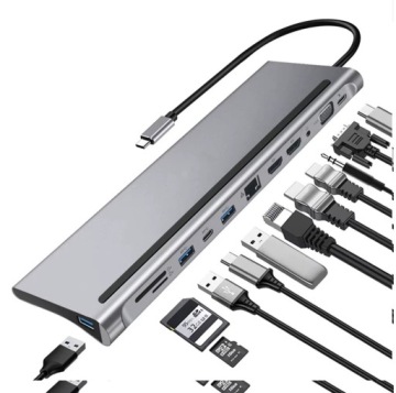 STACJA DOKUJĄCA HUB ADAPTER USB-C 12w1 RJ45 2x HDMI 4K ETHERNET VGA USB 3.0