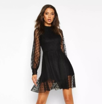 Черное платье Boohoo КОРОТКОЕ ВЕЧЕРНЕЕ ИЗ ТЮЛЯ SEXI 38