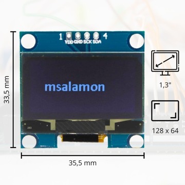 OLED-дисплей 1.3 Arduino I2C SH1106 Белый