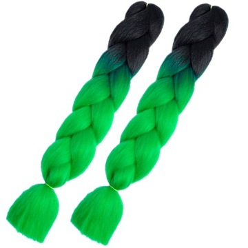 2x Włosy Syntetyczne na Warkoczyki Ombre Zielone