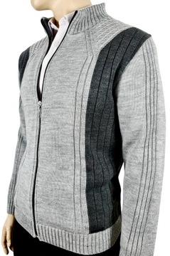 Rozpinany sweter N58 wzór wyszczuplający sylwetkę PRODUKT POLSKI szary XL