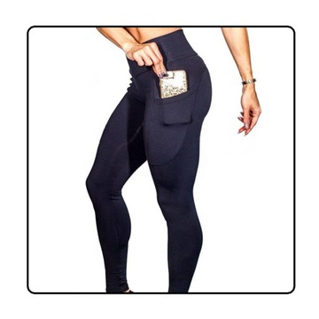Legginsy sportowe czarne damskie z kieszenią - L