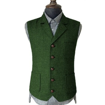 Men's Suit Vest Herringbone Tweed Wool Business Sl