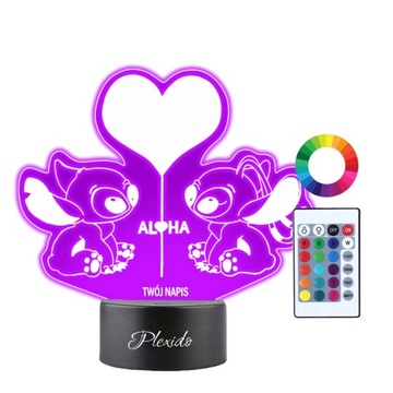 Lampka Nocna 3D LED Stitch i Angela Prezent Grawer
