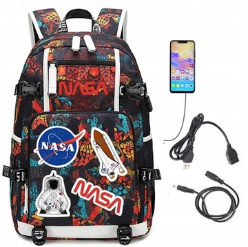 DUŻY PLECAK USB NASA WODOODPORNY WZORY