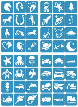 Szablony do tatuaży brokatowych, Tatuaże brokatowe - mix 100 sztuk