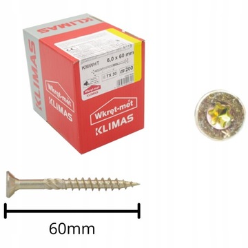 WKRĘTY CIESIELSKIE DO DREWNA KMWHT TORX ŁEB STOŻKOWY 6,0x60 TORX 200szt