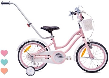 Rower dla dziewczynki 16 cali Pchacz Kółka boczne Heart bike różowy