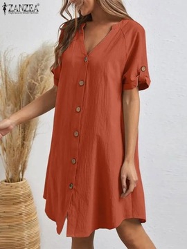 ZANZEA Elegant Women V Neck Short Sleeve Sundress