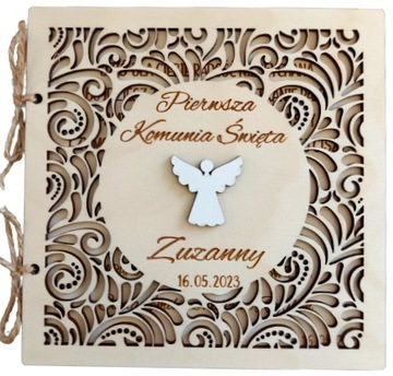 Drewniana Kartka na Komunię PAMIĄTKA KOMUNII ŚW