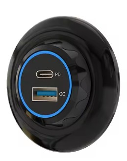 Ładowarka USB PD3.0 QC3.0 montażowa 12V 24V LED Niebieski Okrągła 48W