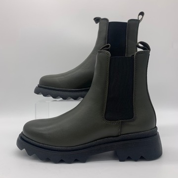 Buty damskie botki eleganckie oliwkowe skórzane TAMARIS rozmiar 41 khaki