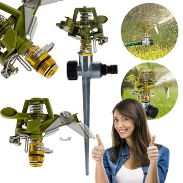 Zraszacz pulsacyjny METALOWY ALUMINIOWY regulowany 30-360st, WBIJANY, 8-12m