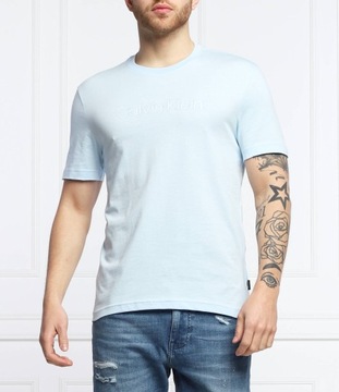 CALVIN KLEIN, t-shirt męski, błękitny, XS