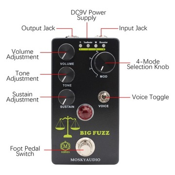 MOSKYAudio FUZZ Гитарная педаль эффектов с 4 переключателями режимов