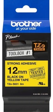 Taśma Brother TZe-S631 – czarny nadruk na żółtym tle, 12 mm