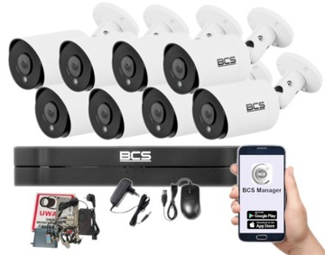 ZESTAW MONITORINGU BCS 8 KAMER BIAŁYCH 5Mpx ZEWNĘTRZNE DYSK 1TB APP