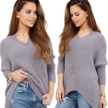 SWETER SWETEREK ALPAKA DAMSKI KOBIECY MODNY WYGODNY SEREK SZARY 2191