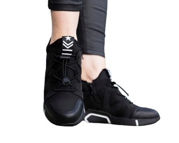 CZARNE SNEAKERSY ADIDASY BUTY NA KOTURNIE PLATFORMA Z NAPISAMI EKO SKÓRA 38