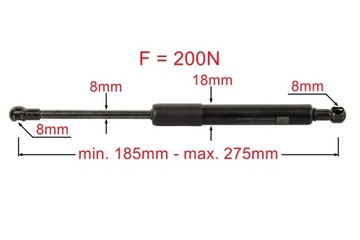 Amortyzator gazowy 185-275mm 200N drzwi Zetor