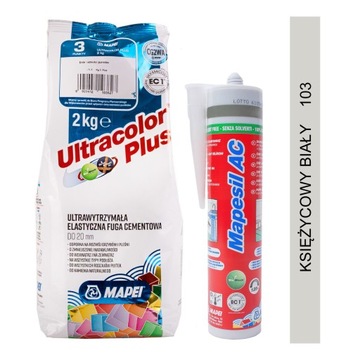 Zestaw MAPEI fuga Ultracolor Plus 2kg + silikon - 103 księżycowy biały