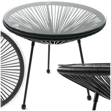 STOLIK OGRODOWY ACAPULCO CZARNY STÓŁ KAWOWY NA TARAS BALKON TECHNORATTAN