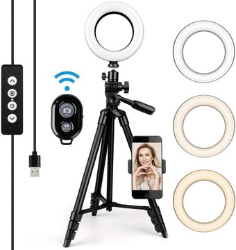 PIERŚCIENIOWA LAMPA LED AMZDEAL 6 cali 16cm STATYW PILOT UCHWYT NA TELEFON