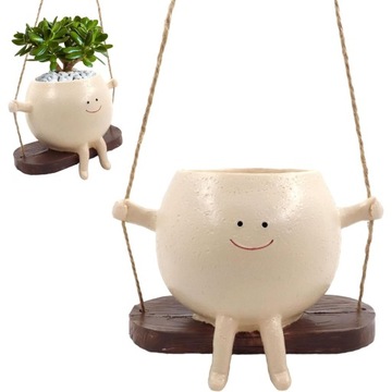 ПОДВЕСНОЙ ЦВЕТОЧНЫЙ ГОРШОК С КАЧУШКОЙ ЦВЕТОЧНЫЙ ГОРШОК С УЛЫБКОЙ-ЛИЦОМ БЕЖЕВЫЙ