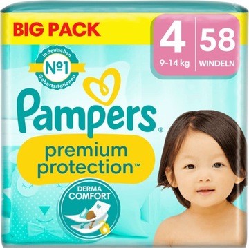 PAMPERS PREMIUM PROTECTION 4 9-14kg 58szt.