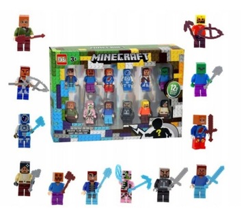 FIGURKI MINECRAFT 12 szt AKCESORIA ZESTAW KLOCKI