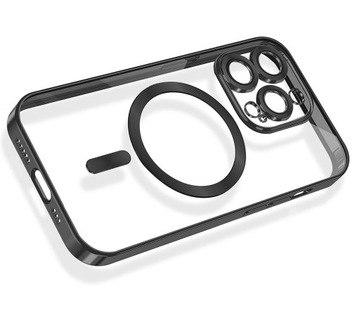 Чехол для iPhone 15 Pro Max МАГНИТНЫЙ ПРОЗРАЧНЫЙ КОРПУС СИЛИКОНОВЫЙ + стекло 9H