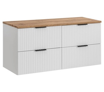 Duża Szafka Pod Umywalkę z Blatem 120 cm do Łazienki Ryflowana Biała Wotan