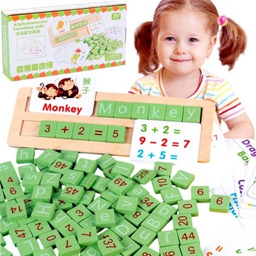Drewniana tablica edukacyjna Litery Cyfry Karty do nauki liczenia pisania