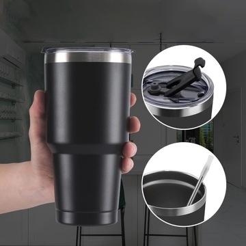 KUBEK TERMICZNY NA WODĘ TERMOS SAMOCHOD ZE STALI NIERDZEWNEJ Z SŁOMKĄ 30OZ