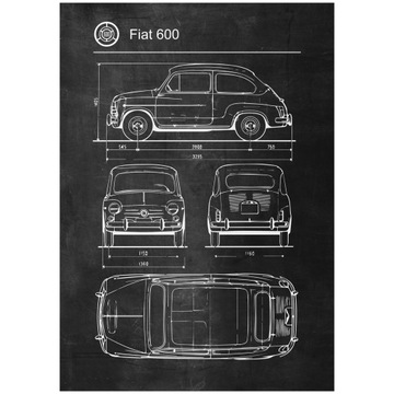 Plakat Fiat 600 Retro Patent Schemat