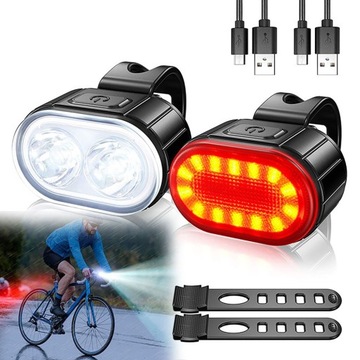 LAMPKA ROWEROWA ŚWIATŁO PRZÓD TYŁ NA KIEROWNICĘ ROWER LED JASNA MOCNA USB