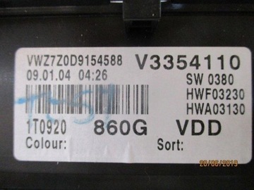 PŘÍSTROJOVÁ DESKA 1T0, 1T0920860G 2.0 TDI TOURAN 1, 2003