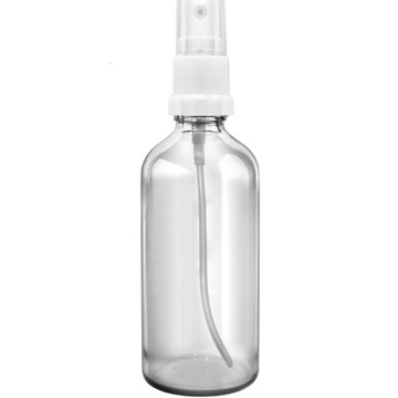 BUTELKA SZKLANA 100ml BEZBARWNA Z ATOMIZEREM BIAŁYM SPRAY